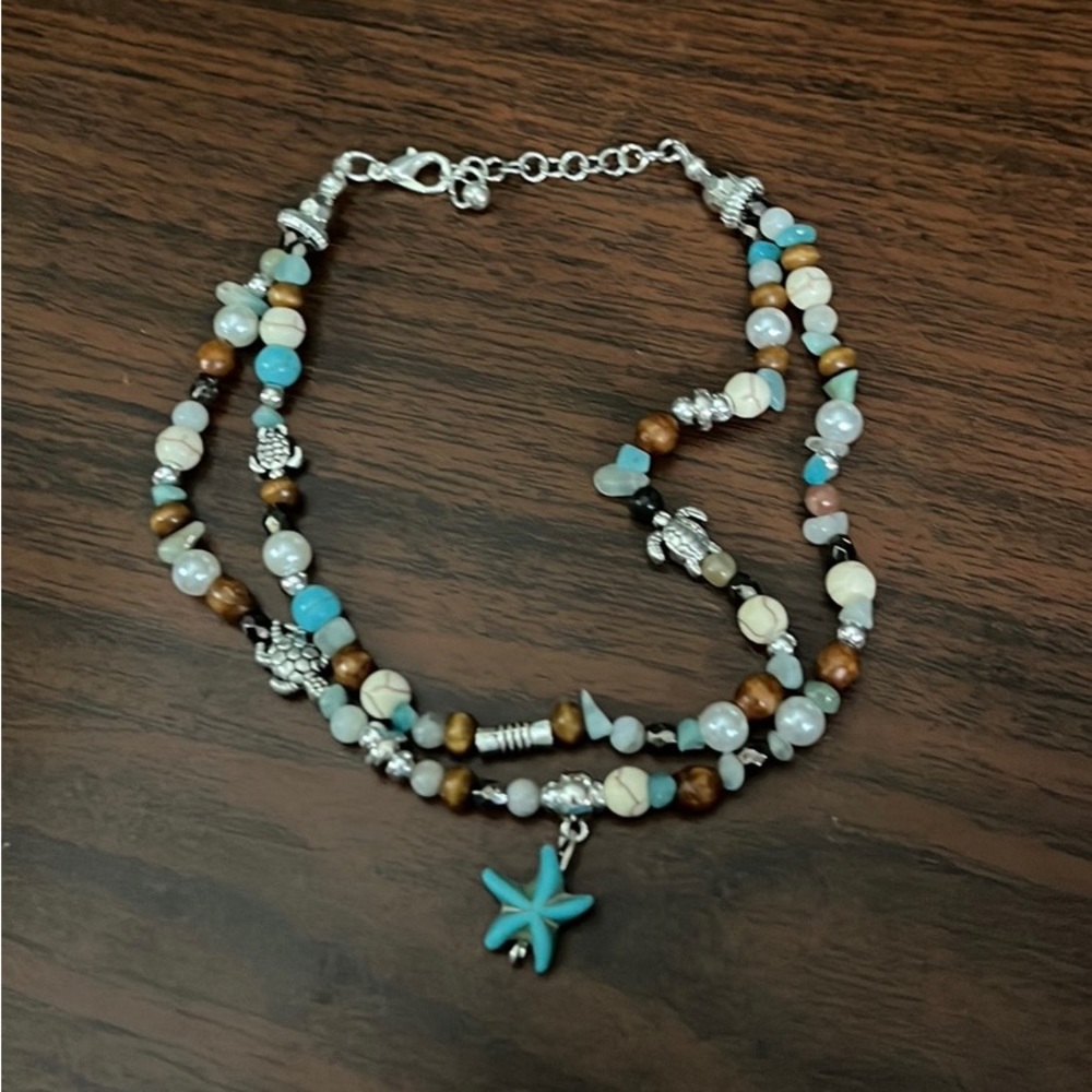 Handcrafted beach theme double strand anklet